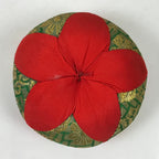 Japanese Buddhist Orin Bell Singing Bowl Fabric Pillow Vtg Small Red Green BA562