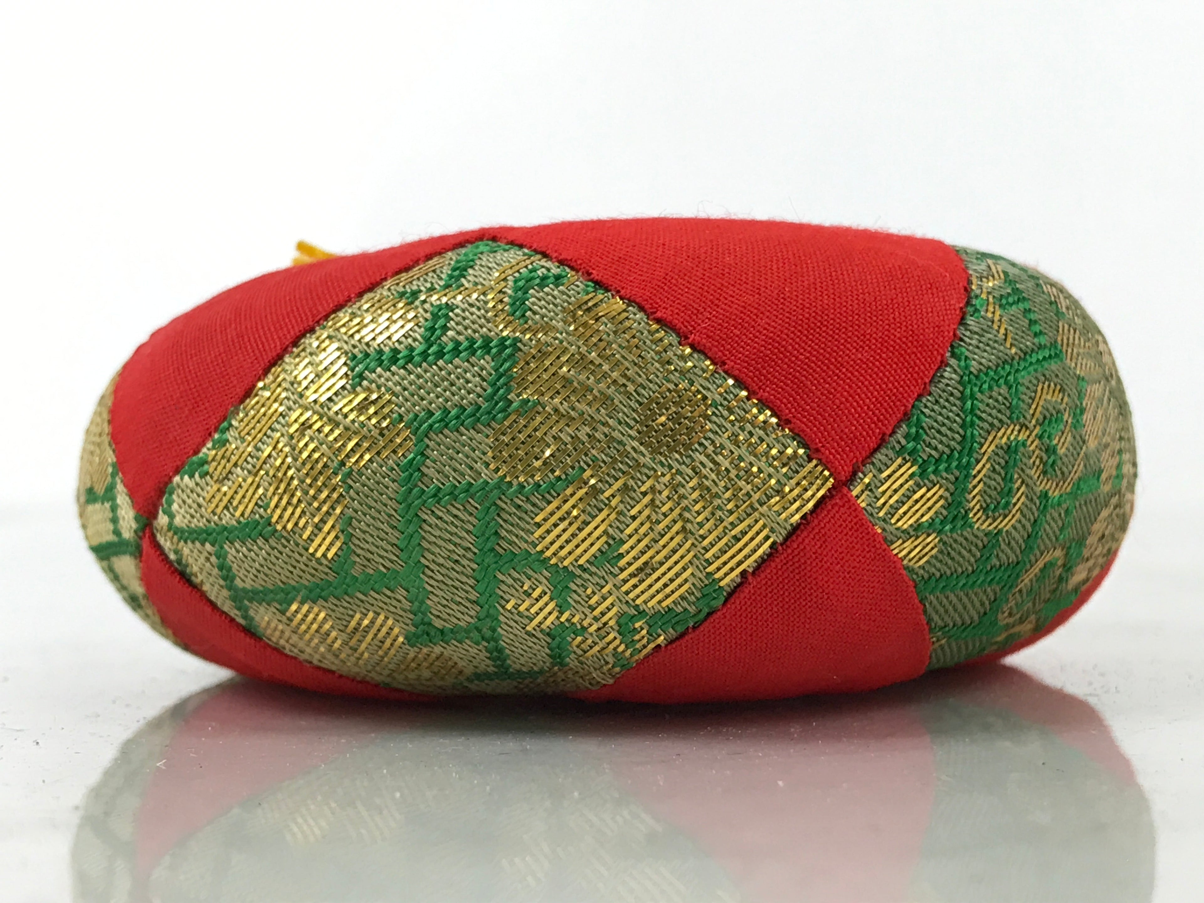 Japanese Buddhist Orin Bell Singing Bowl Fabric Pillow Vtg Small Red Green BA562
