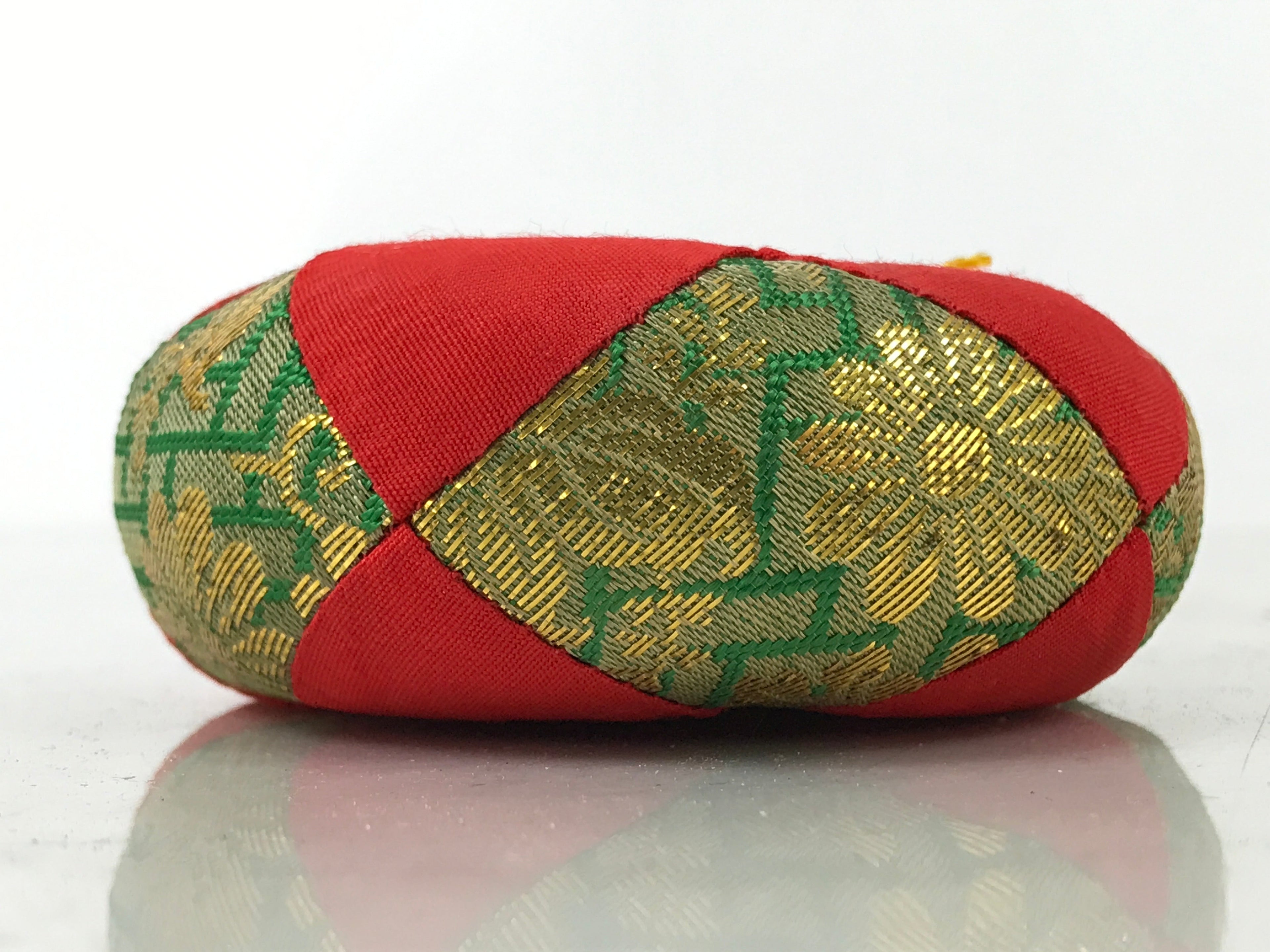 Japanese Buddhist Orin Bell Singing Bowl Fabric Pillow Vtg Small Red Green BA562