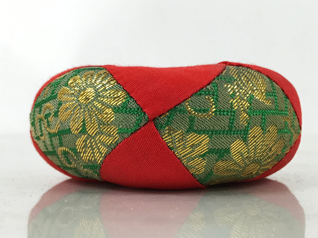Japanese Buddhist Orin Bell Singing Bowl Fabric Pillow Vtg Small Red Green BA562