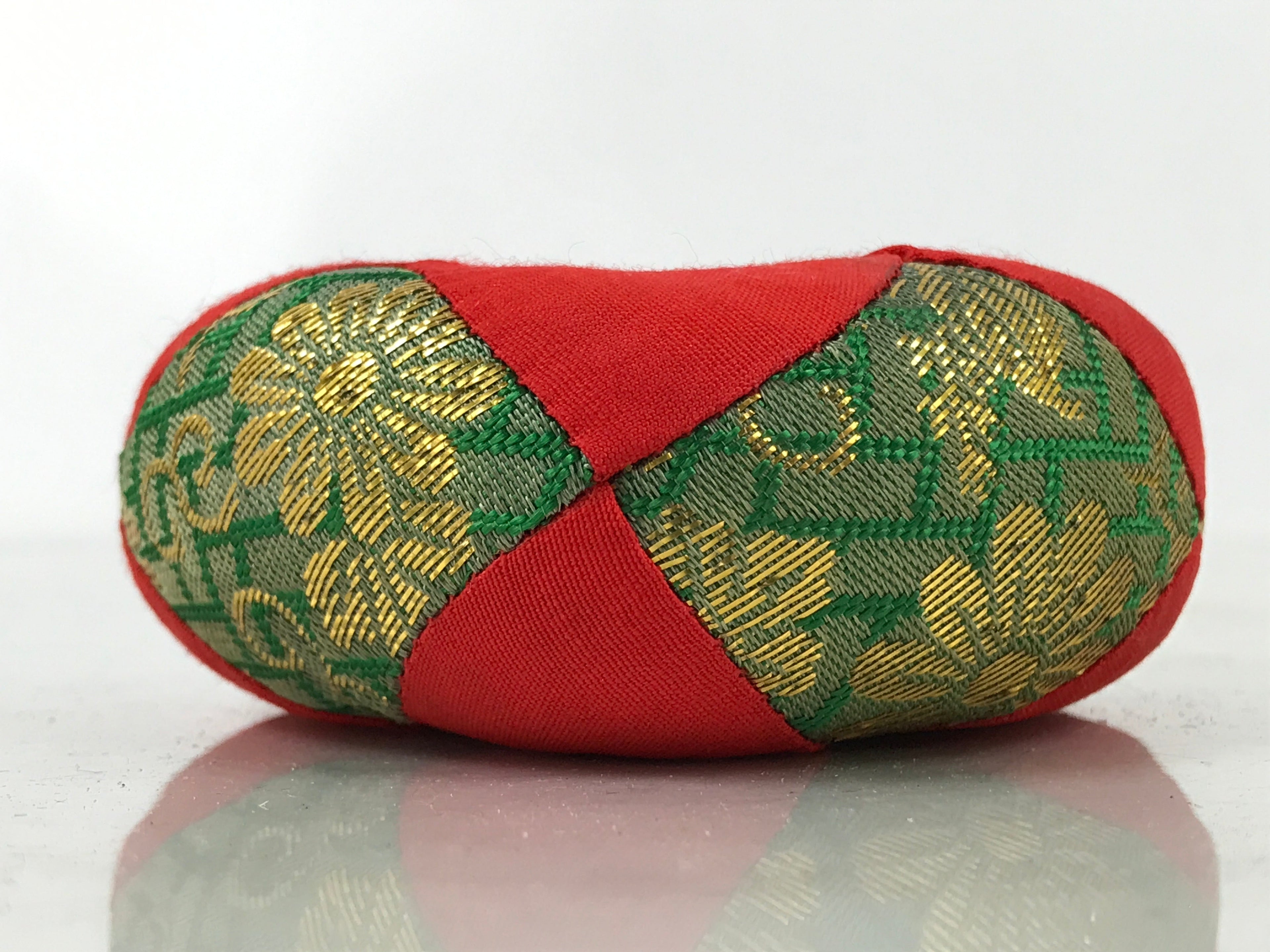 Japanese Buddhist Orin Bell Singing Bowl Fabric Pillow Vtg Small Red Green BA562