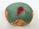 Japanese Buddhist Orin Bell Singing Bowl Fabric Pillow Vtg Teal Red Gold BA887