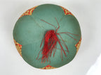 Japanese Buddhist Orin Bell Singing Bowl Fabric Pillow Vtg Teal Red Gold BA887