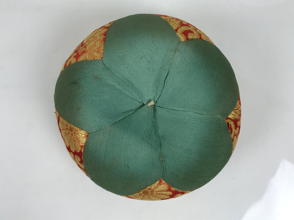 Japanese Buddhist Orin Bell Singing Bowl Fabric Pillow Vtg Teal Red Gold BA887