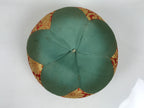 Japanese Buddhist Orin Bell Singing Bowl Fabric Pillow Vtg Teal Red Gold BA887