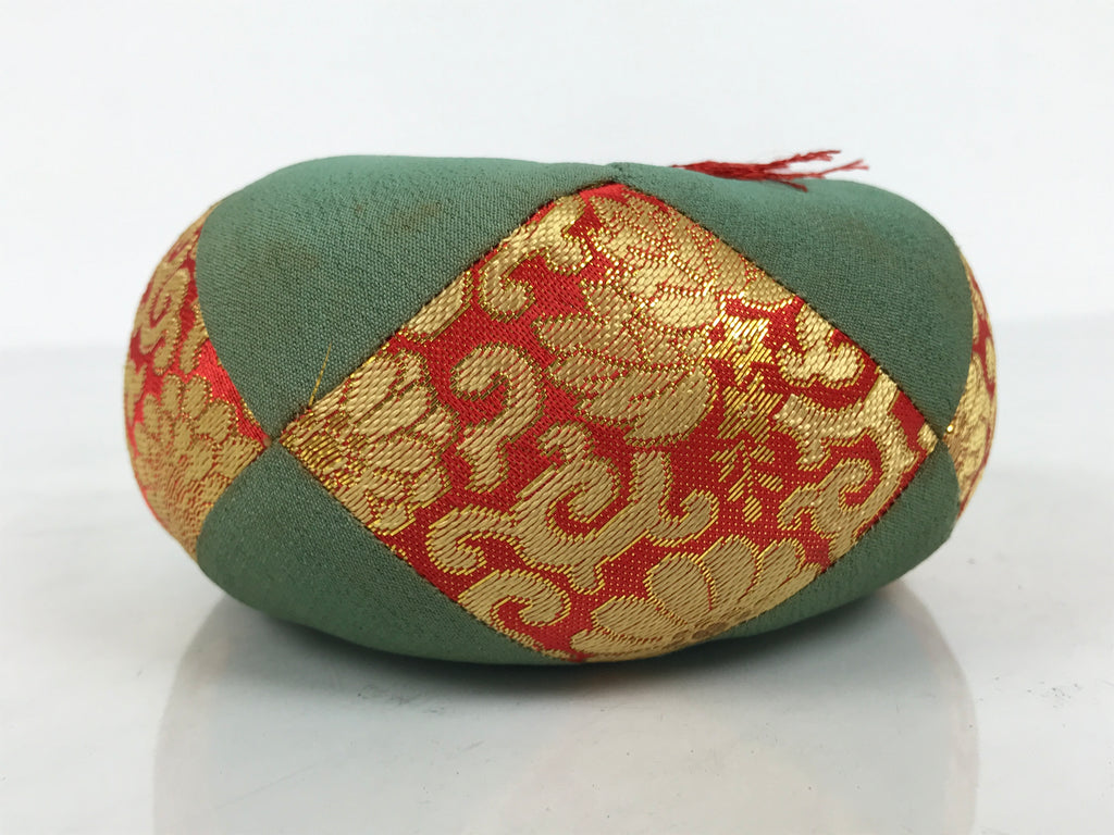 Japanese Buddhist Orin Bell Singing Bowl Fabric Pillow Vtg Teal Red Gold BA887