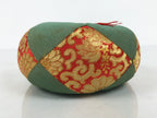 Japanese Buddhist Orin Bell Singing Bowl Fabric Pillow Vtg Teal Red Gold BA887