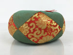 Japanese Buddhist Orin Bell Singing Bowl Fabric Pillow Vtg Teal Red Gold BA887