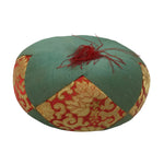 Japanese Buddhist Orin Bell Singing Bowl Fabric Pillow Vtg Teal Red Gold BA887