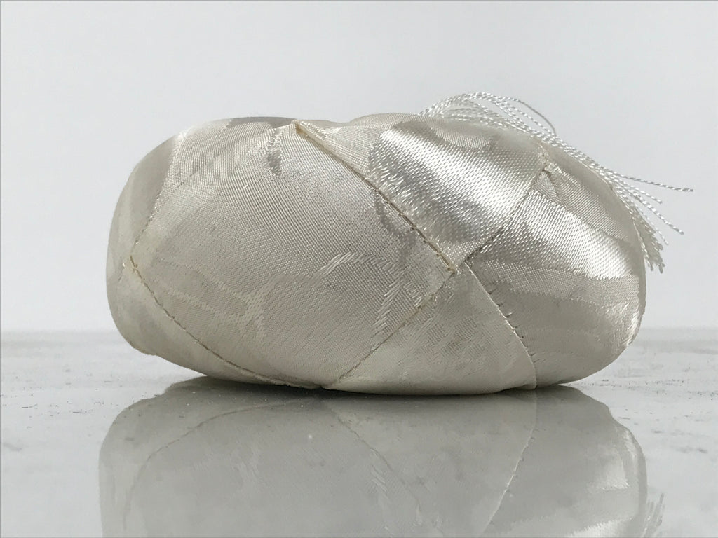 Japanese Buddhist Orin Bell Singing Bowl Fabric Pillow White Tassel Floral BA898