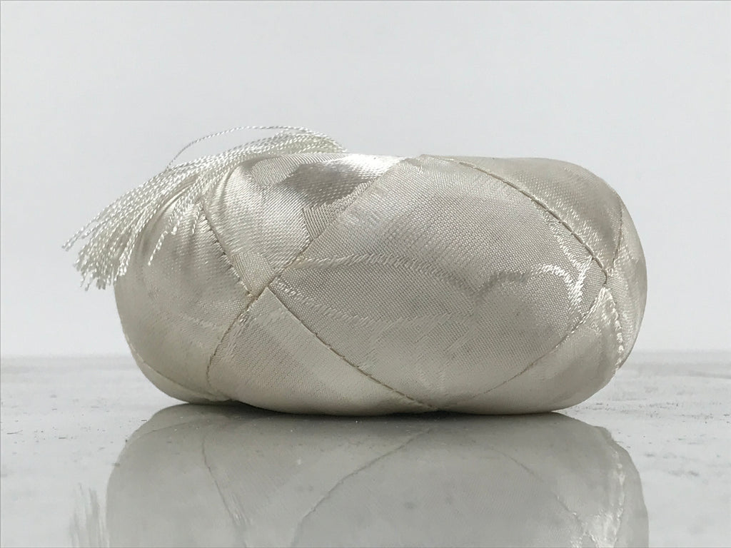 Japanese Buddhist Orin Bell Singing Bowl Fabric Pillow White Tassel Floral BA898