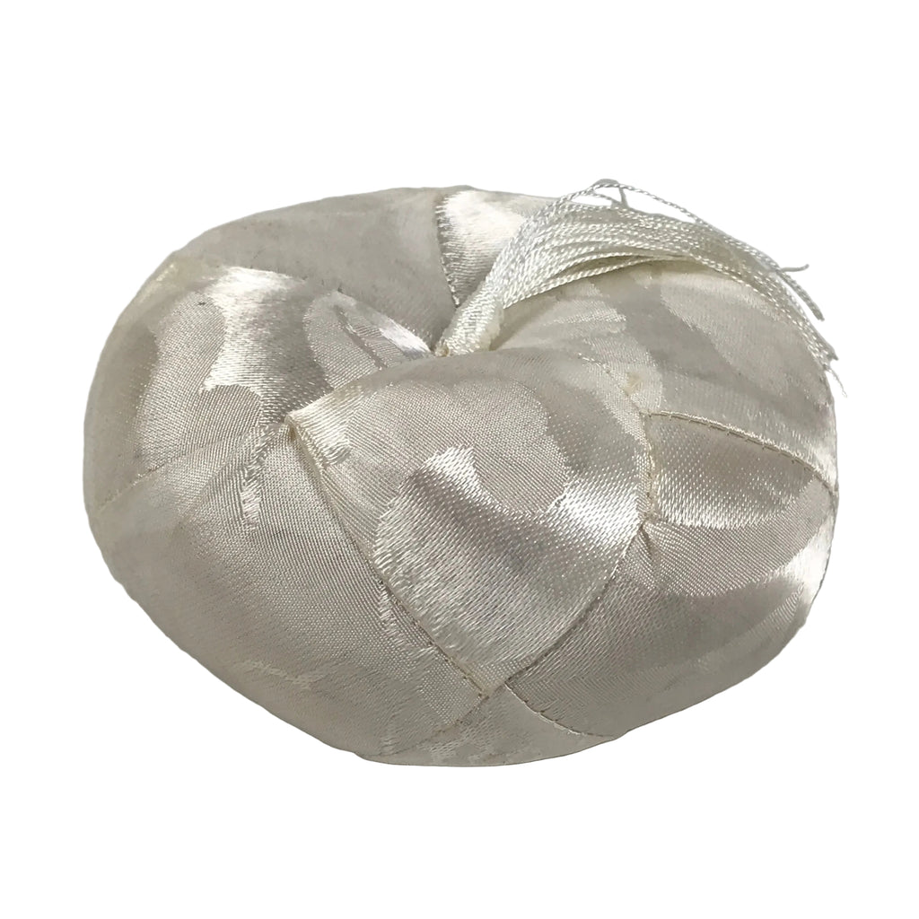 Japanese Buddhist Orin Bell Singing Bowl Fabric Pillow White Tassel Floral BA898