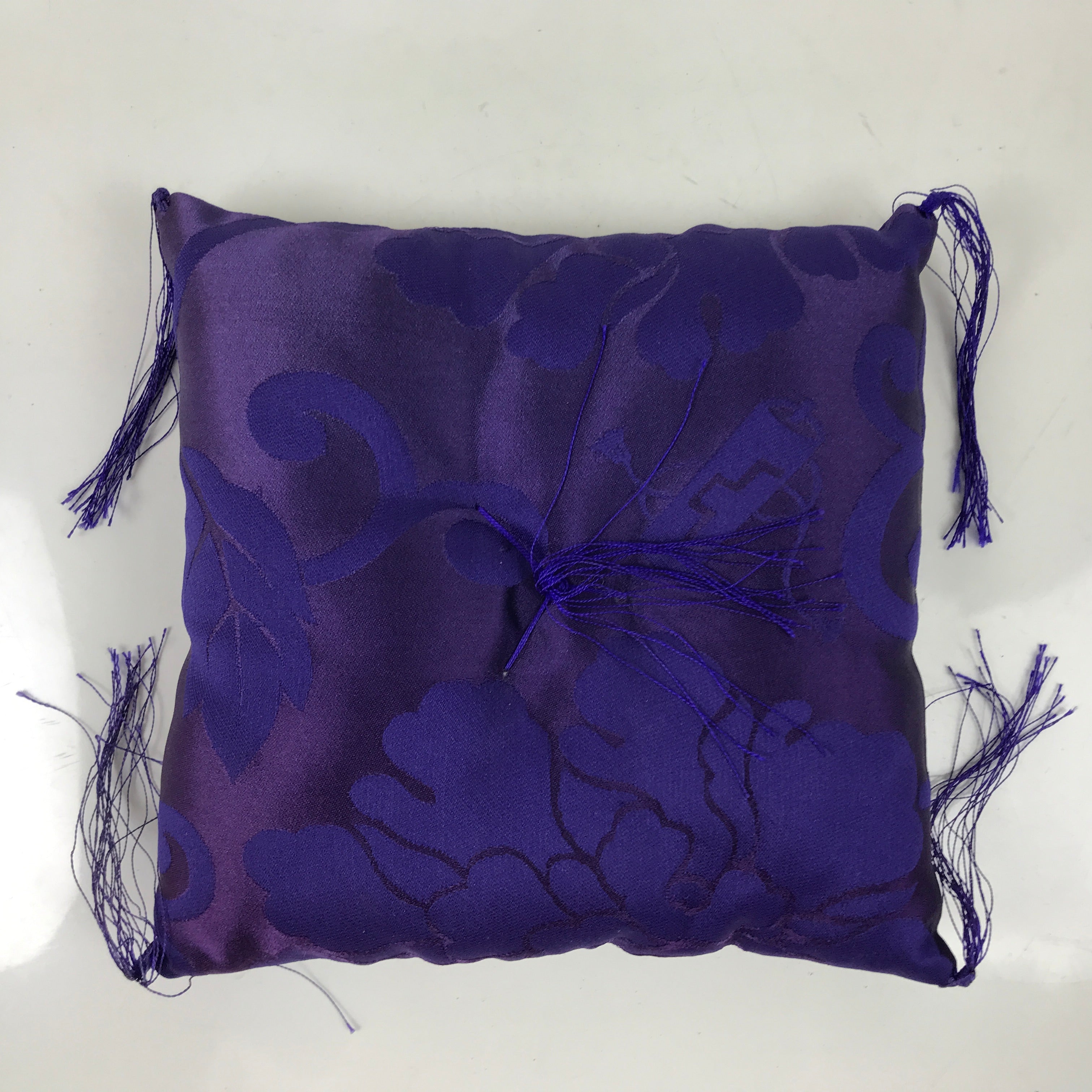 Japanese Buddhist Orin Bell Singing Bowl Silk Fabric Pillow Square Purple BA554