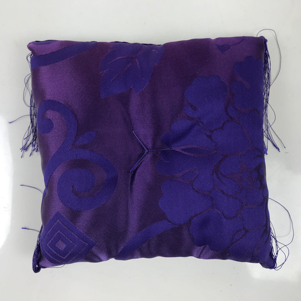 Japanese Buddhist Orin Bell Singing Bowl Silk Fabric Pillow Square Purple BA554