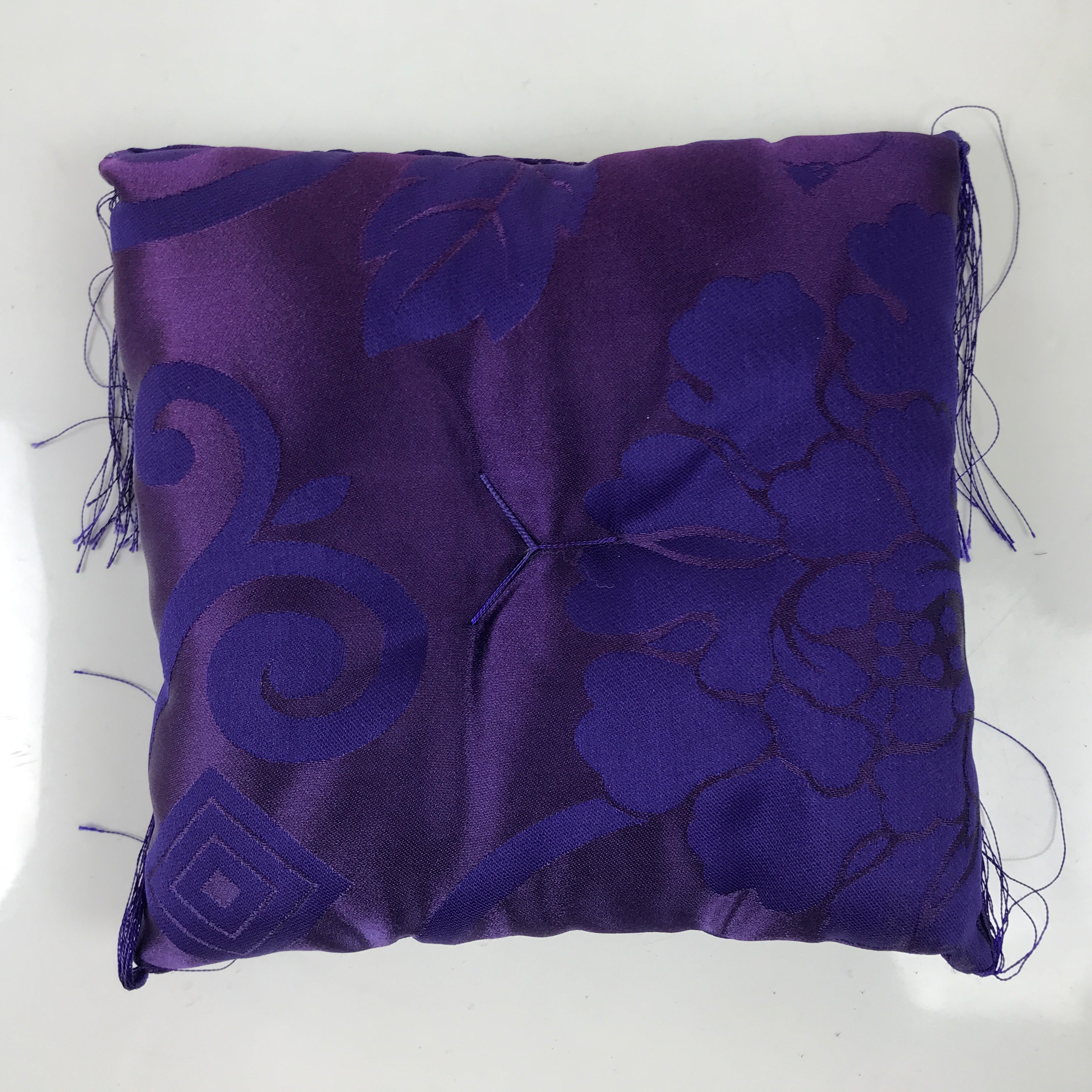 Japanese Buddhist Orin Bell Singing Bowl Silk Fabric Pillow Square Purple BA554
