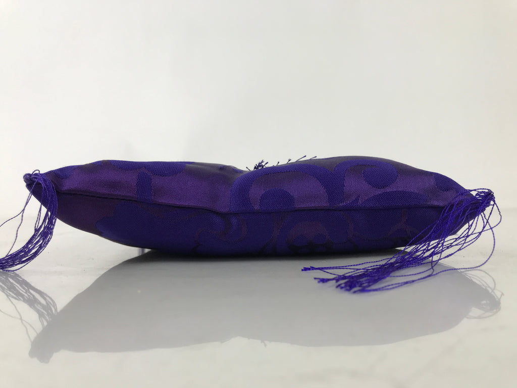 Japanese Buddhist Orin Bell Singing Bowl Silk Fabric Pillow Square Purple BA554