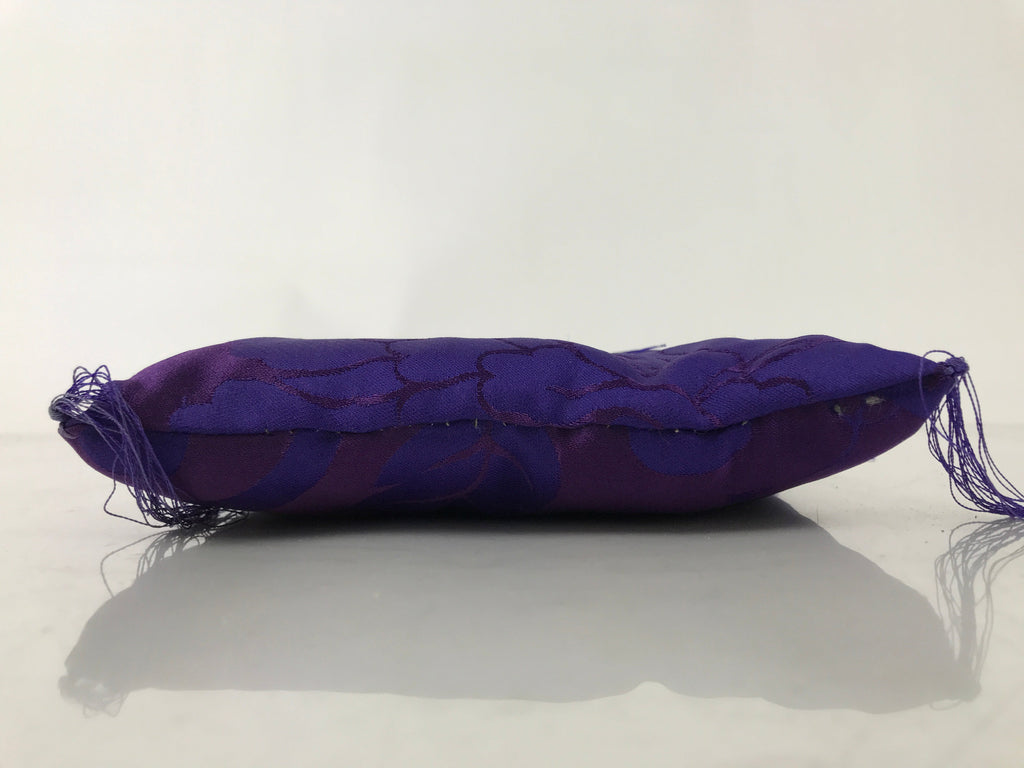 Japanese Buddhist Orin Bell Singing Bowl Silk Fabric Pillow Square Purple BA554