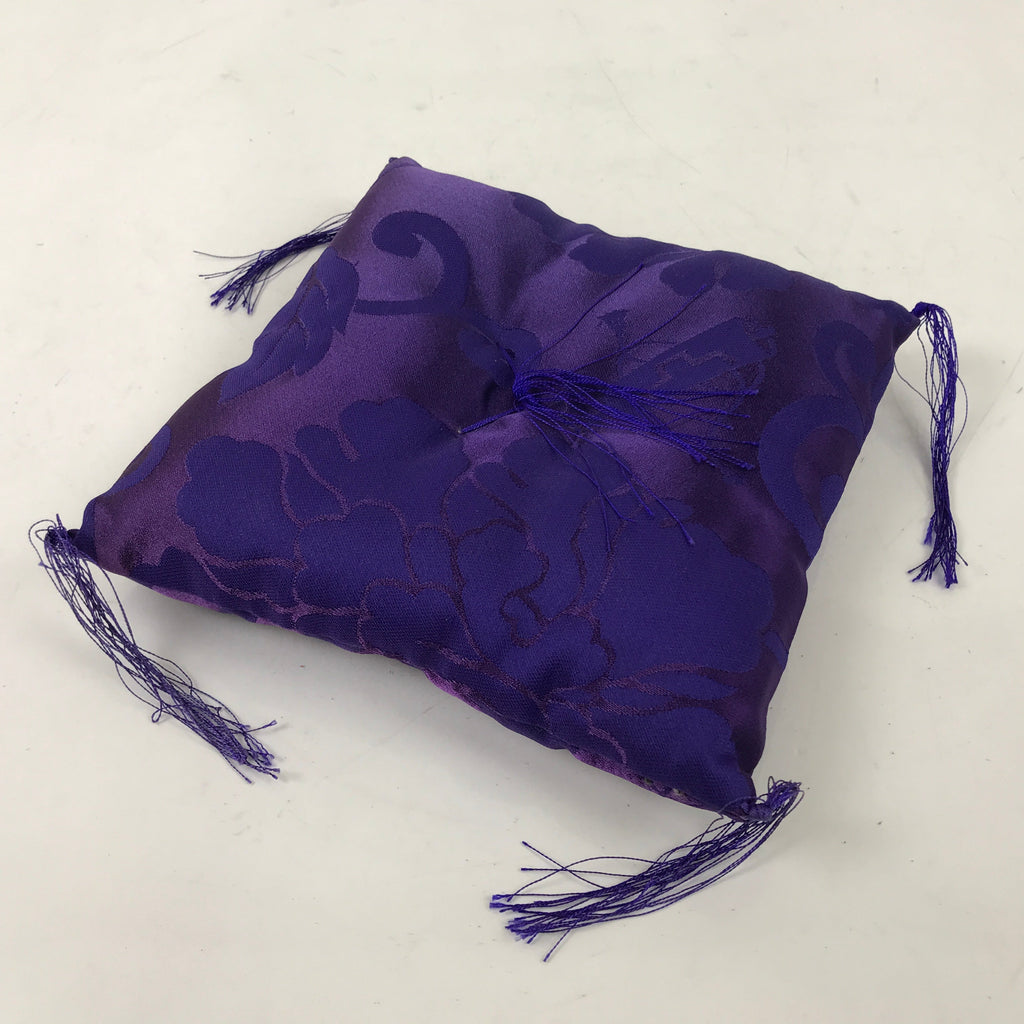 Japanese Buddhist Orin Bell Singing Bowl Silk Fabric Pillow Square Purple BA554