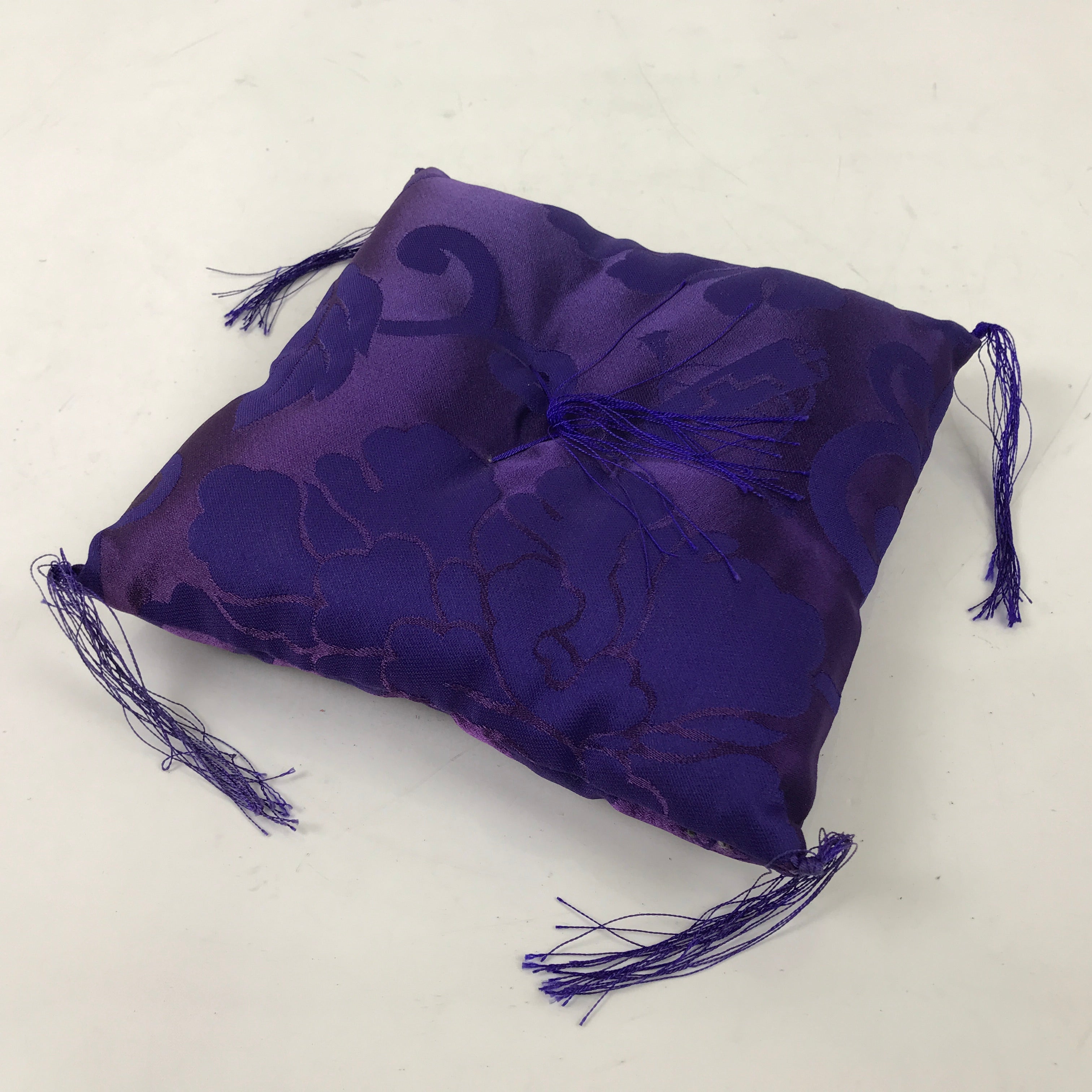 Japanese Buddhist Orin Bell Singing Bowl Silk Fabric Pillow Square Purple BA554