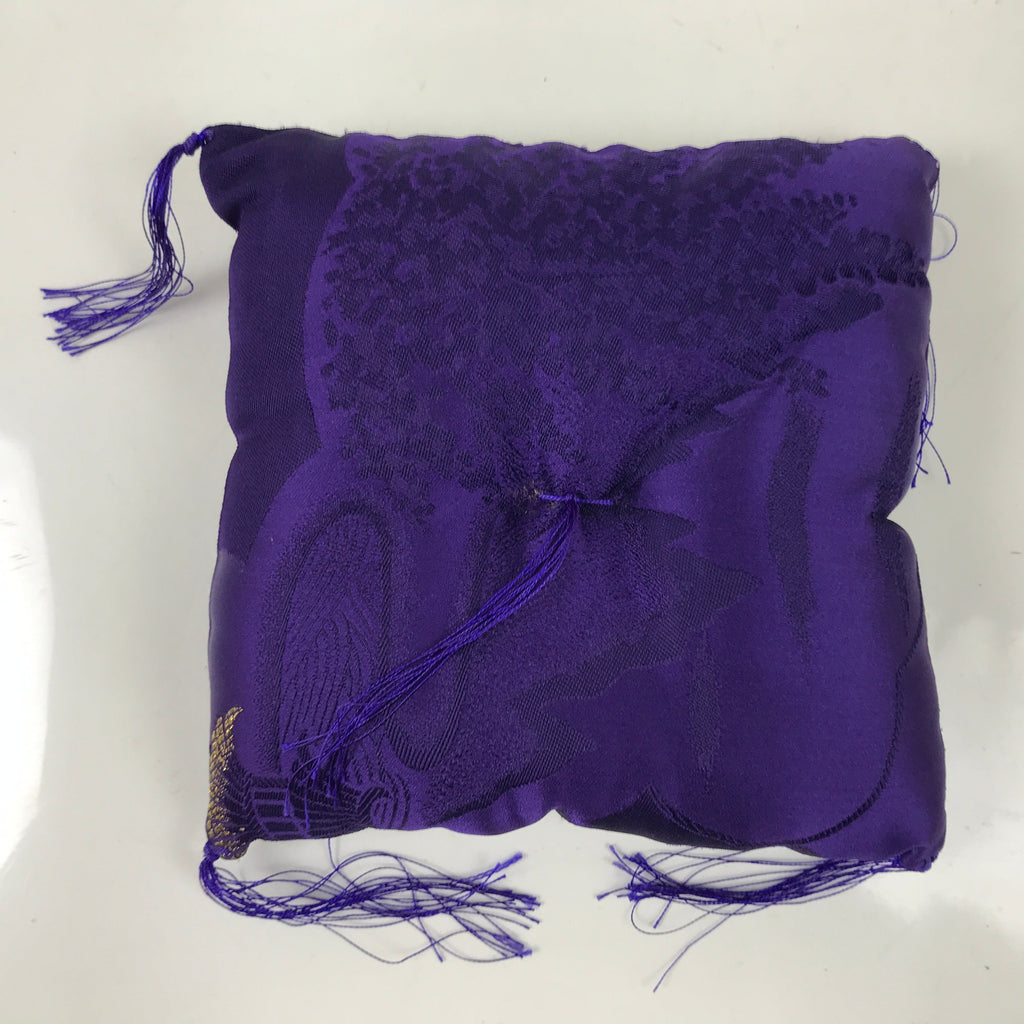 Japanese Buddhist Orin Bell Singing Bowl Silk Fabric Pillow Square Purple BA555