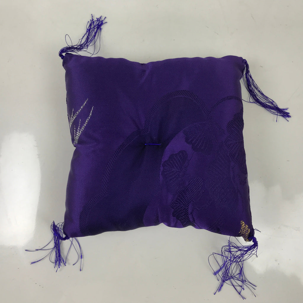 Japanese Buddhist Orin Bell Singing Bowl Silk Fabric Pillow Square Purple BA555