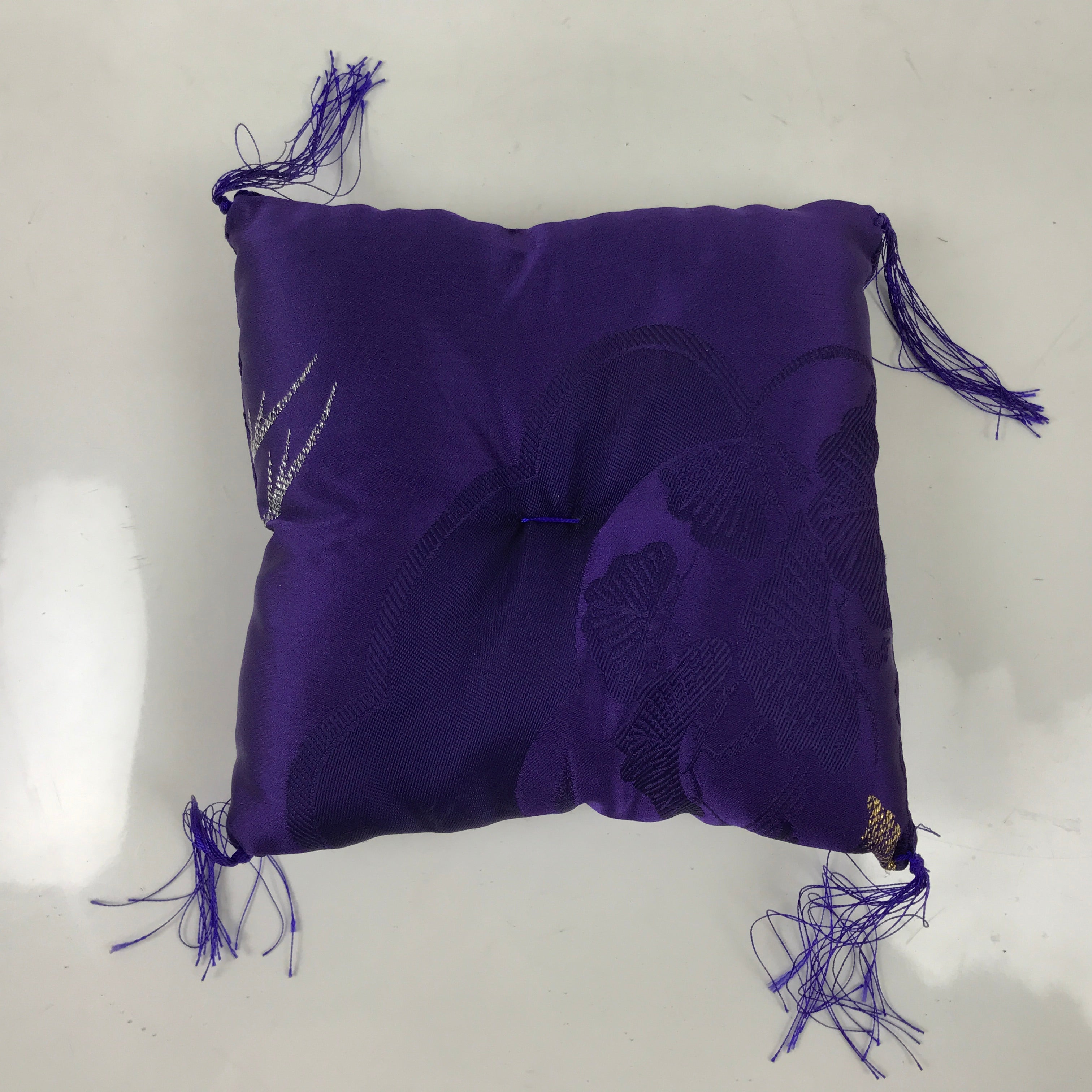 Japanese Buddhist Orin Bell Singing Bowl Silk Fabric Pillow Square Purple BA555