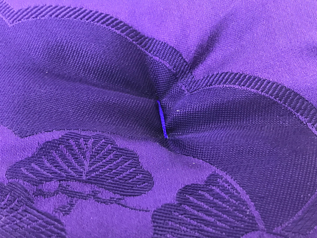 Japanese Buddhist Orin Bell Singing Bowl Silk Fabric Pillow Square Purple BA555