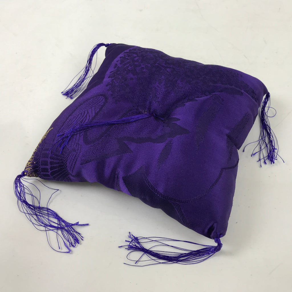 Japanese Buddhist Orin Bell Singing Bowl Silk Fabric Pillow Square Purple BA555