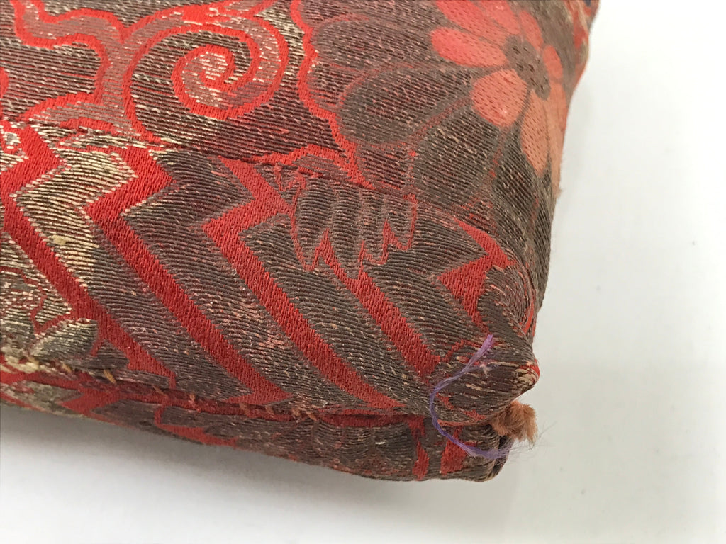 Japanese Buddhist Orin Bell Singing Bowl Silk Fabric Pillow Vtg Square Red BA553