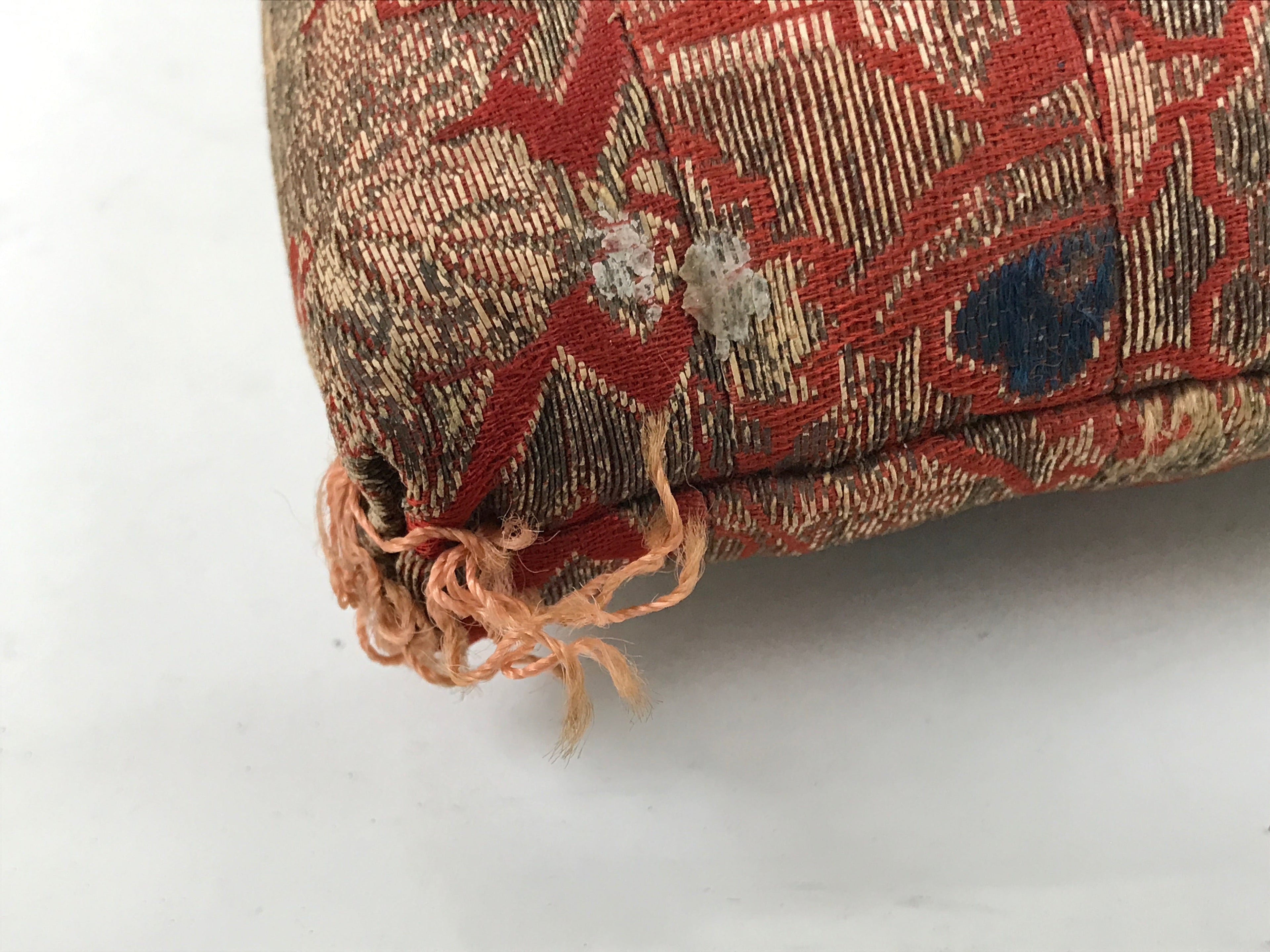 Japanese Buddhist Orin Bell Singing Bowl Silk Fabric Pillow Vtg Square Red BA553