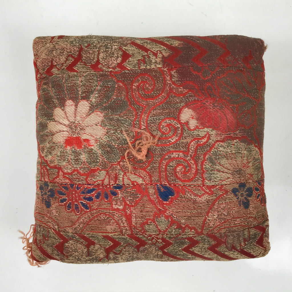 Japanese Buddhist Orin Bell Singing Bowl Silk Fabric Pillow Vtg Square Red BA553