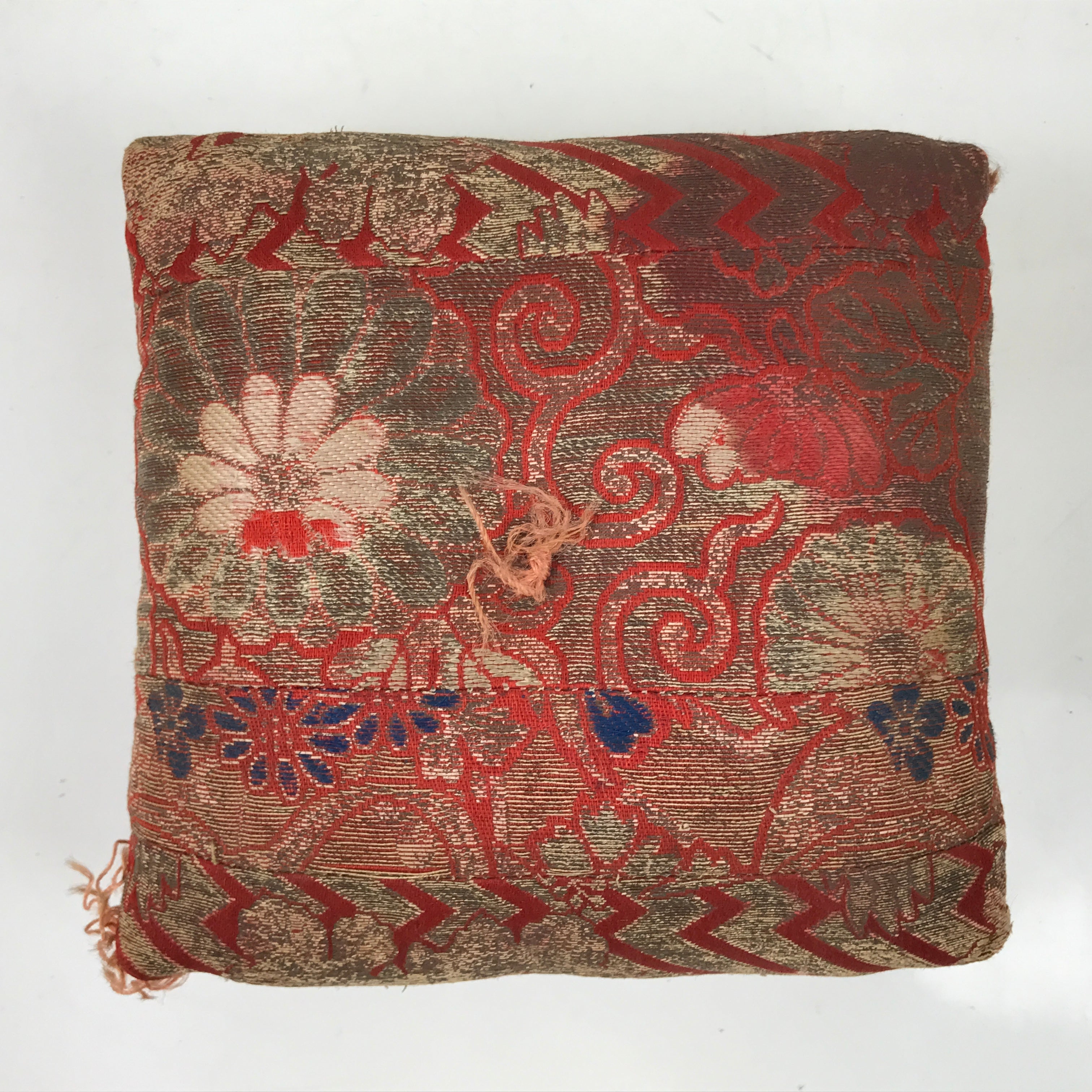Japanese Buddhist Orin Bell Singing Bowl Silk Fabric Pillow Vtg Square Red BA553