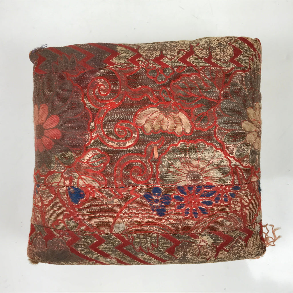 Japanese Buddhist Orin Bell Singing Bowl Silk Fabric Pillow Vtg Square Red BA553