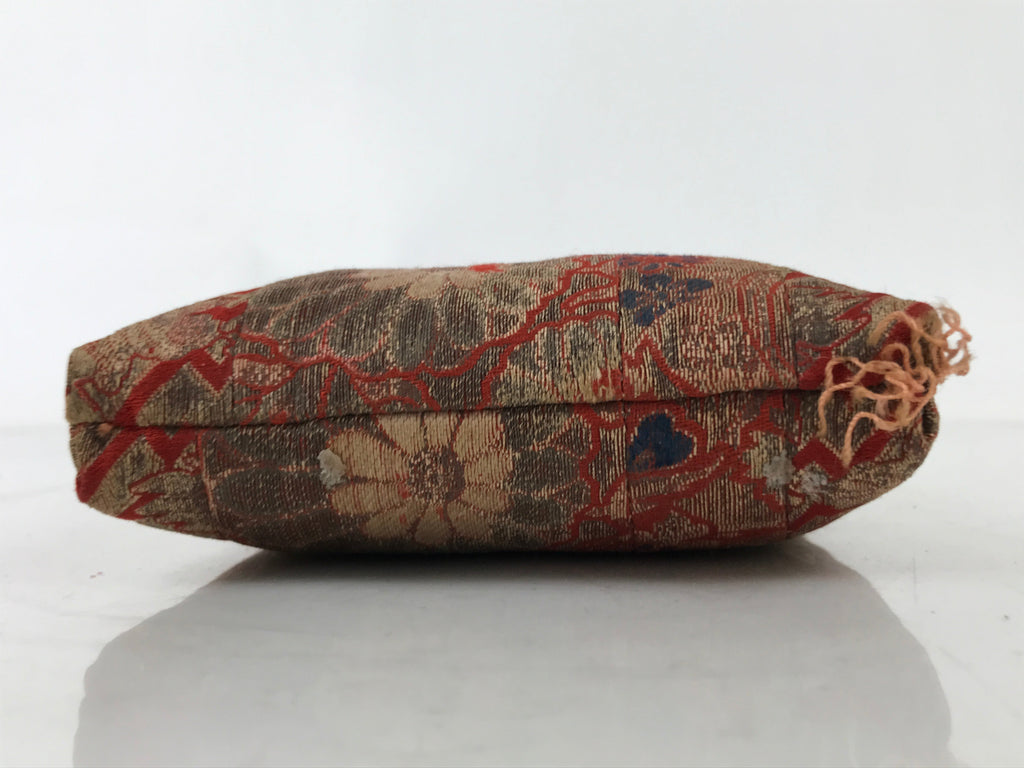 Japanese Buddhist Orin Bell Singing Bowl Silk Fabric Pillow Vtg Square Red BA553