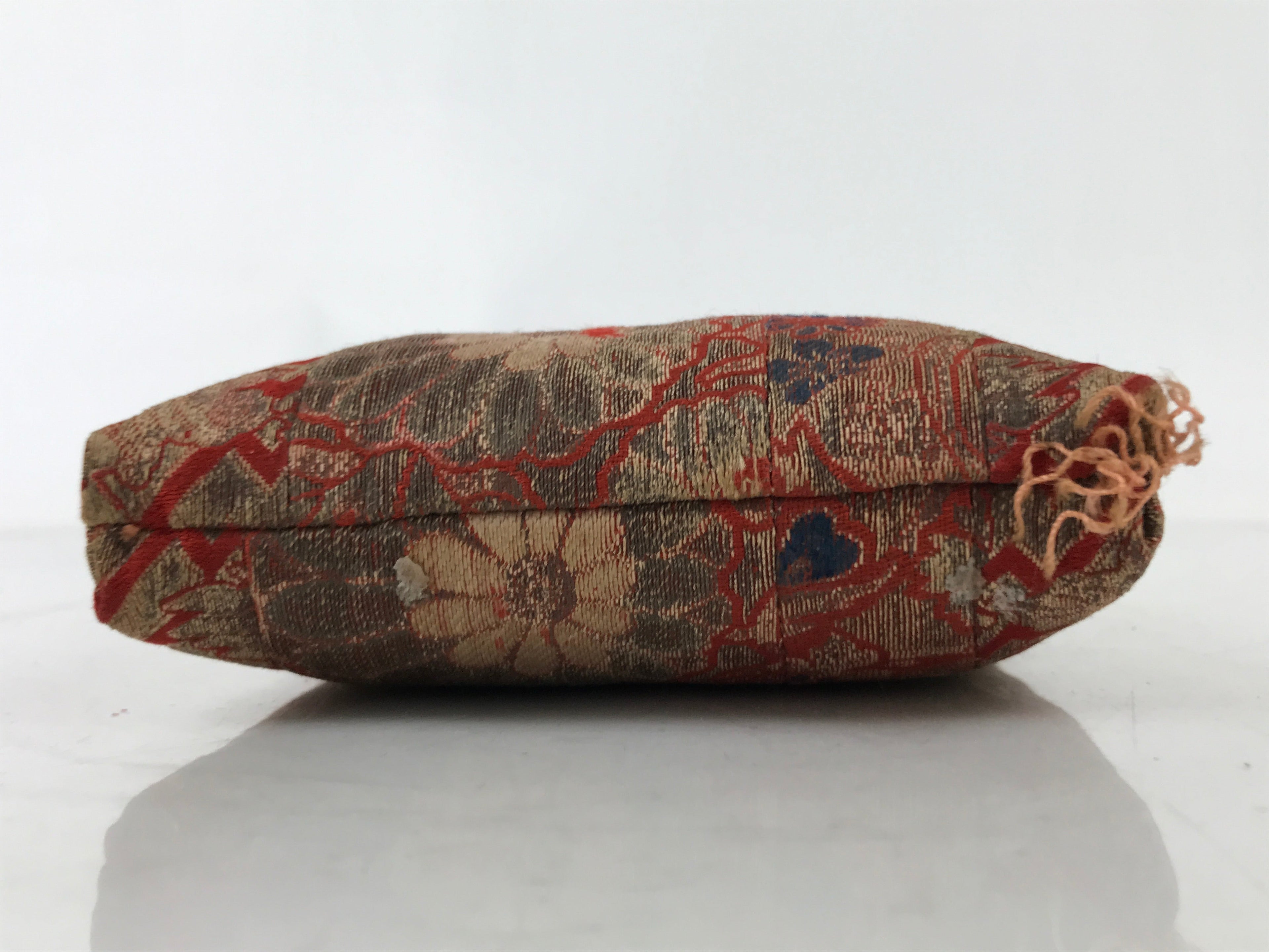 Japanese Buddhist Orin Bell Singing Bowl Silk Fabric Pillow Vtg Square Red BA553