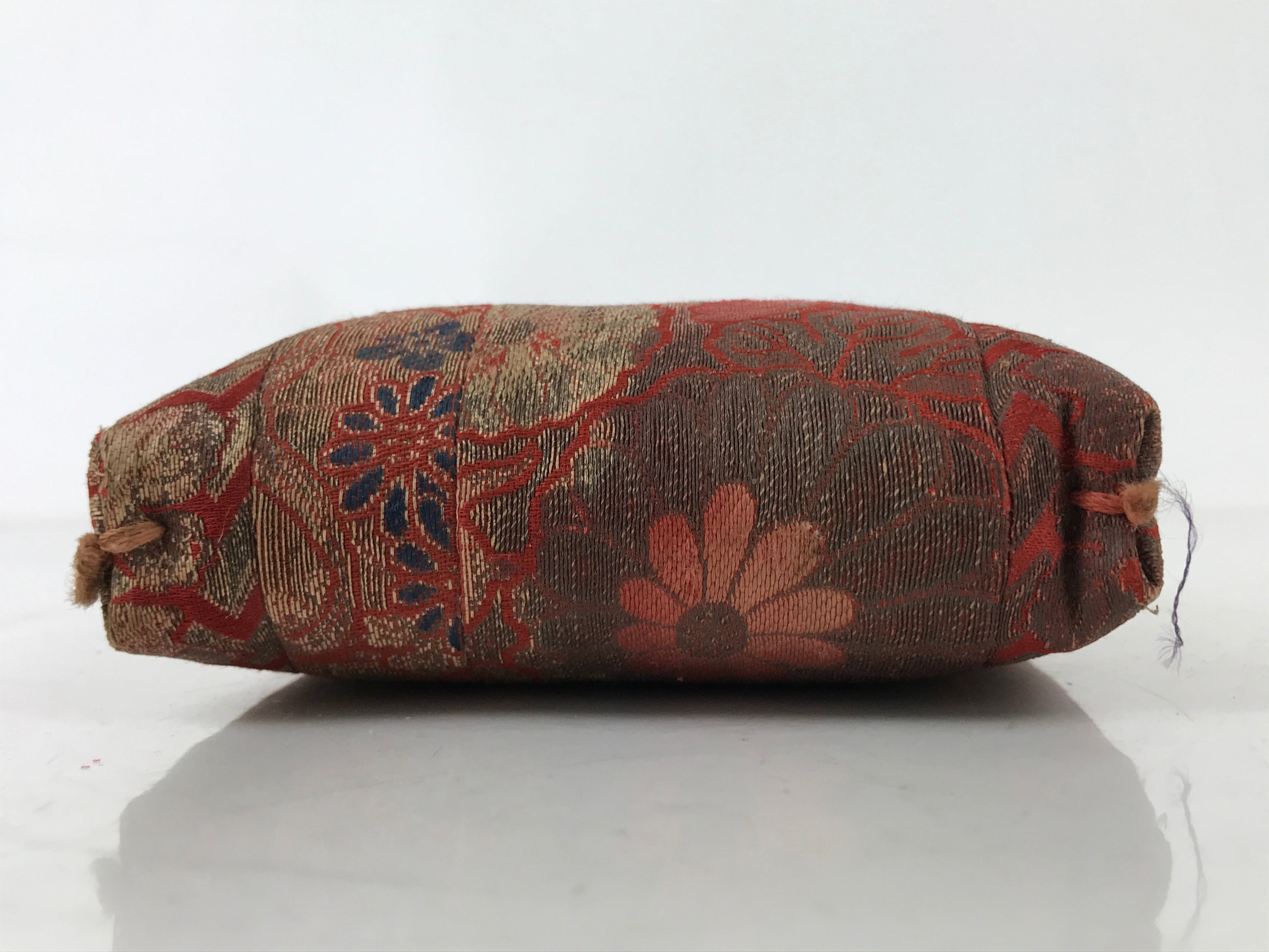 Japanese Buddhist Orin Bell Singing Bowl Silk Fabric Pillow Vtg Square Red BA553