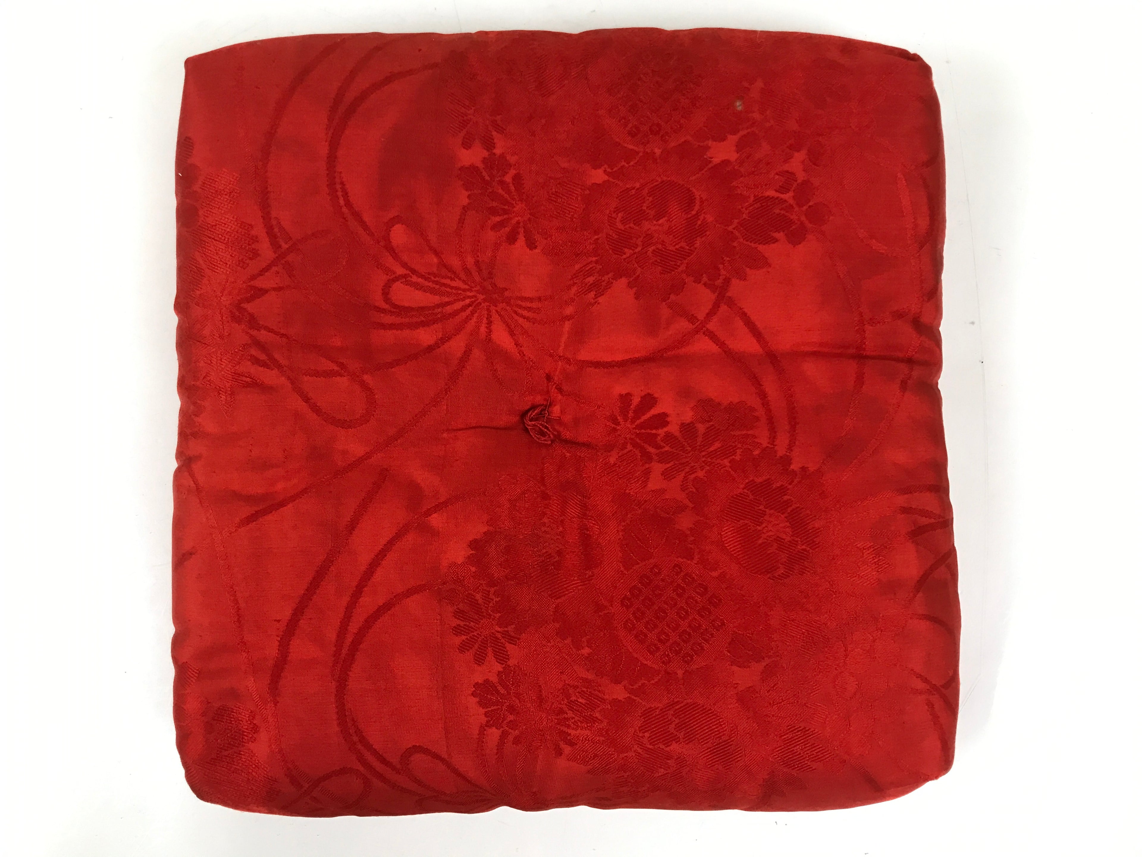 Japanese Buddhist Orin Bell Singing Bowl Silk Fabric Pillow Vtg Square Red BA615