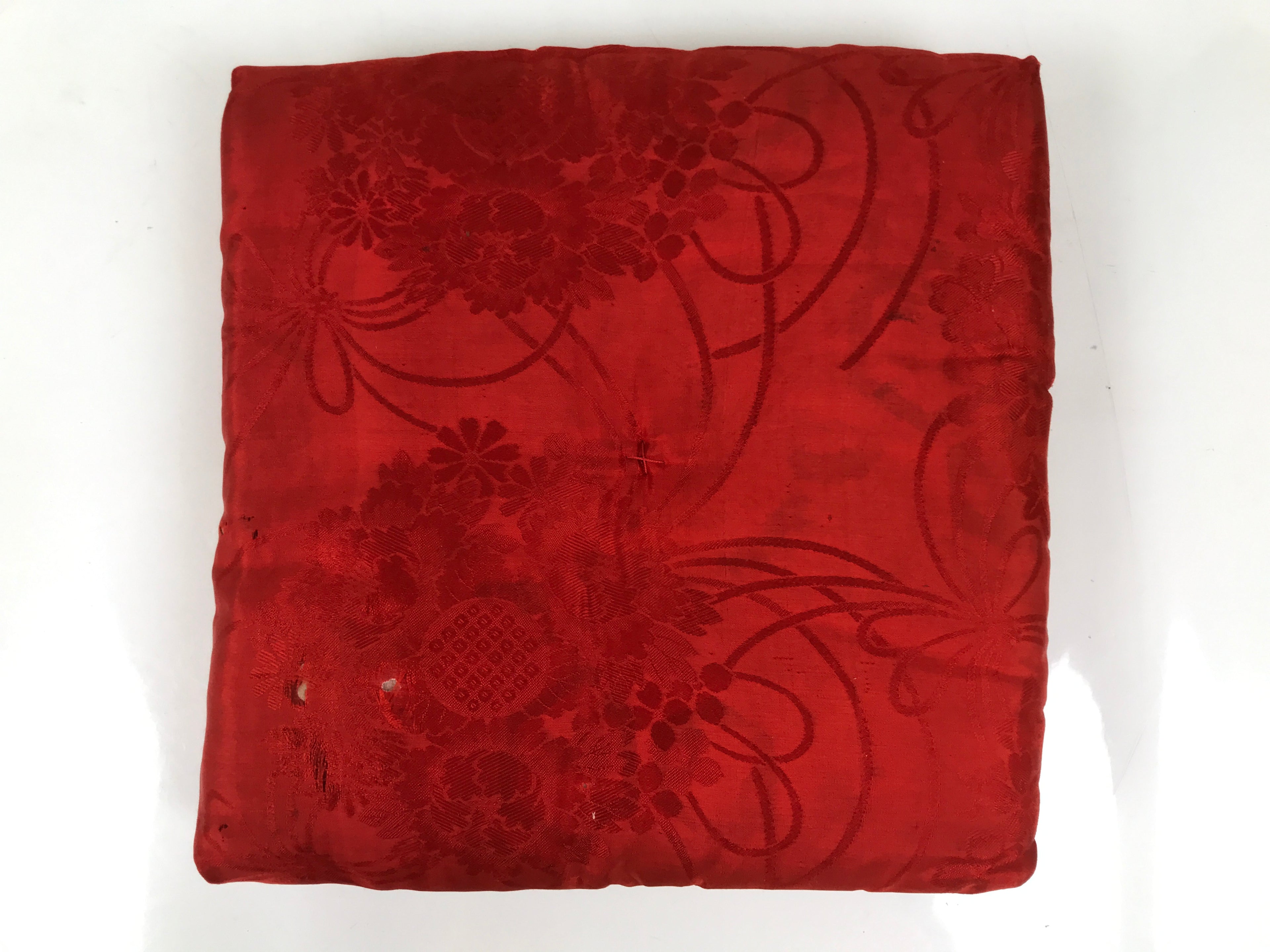 Japanese Buddhist Orin Bell Singing Bowl Silk Fabric Pillow Vtg Square Red BA615