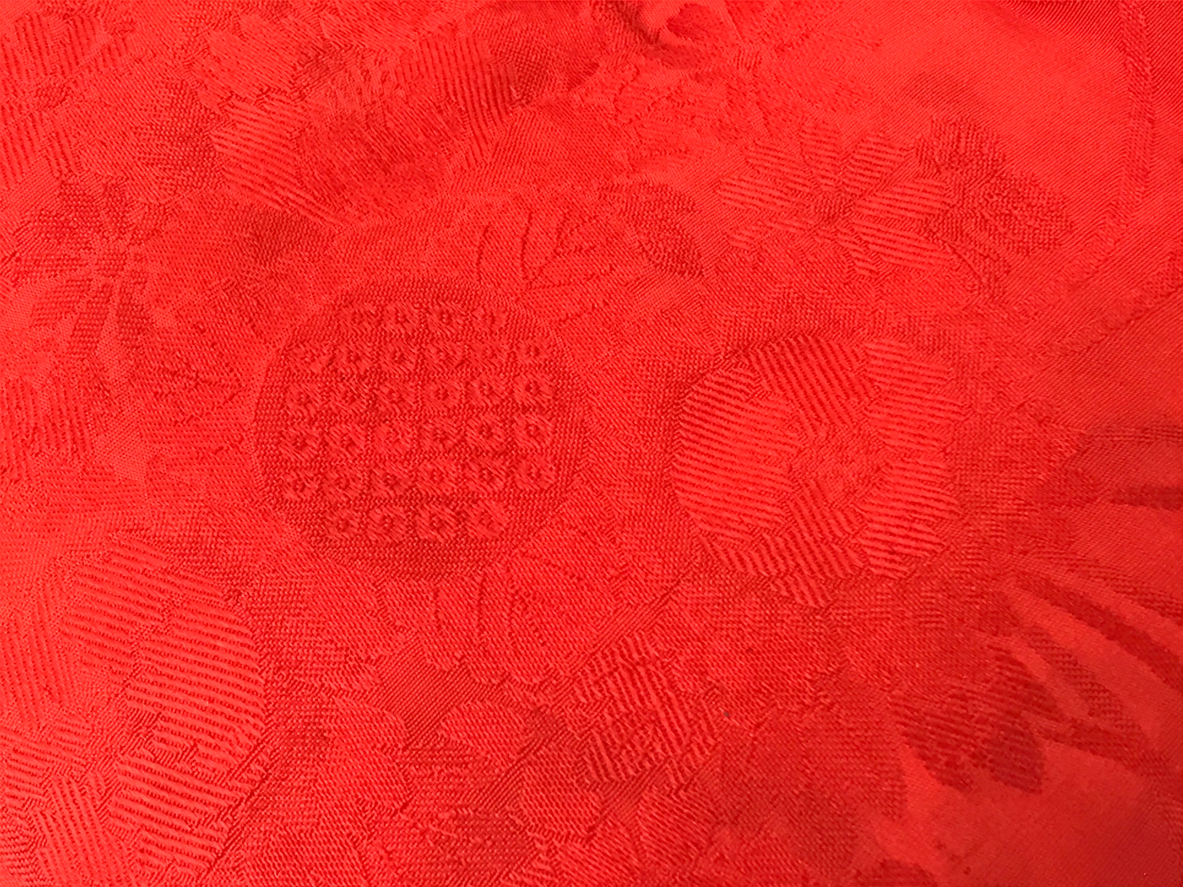 Japanese Buddhist Orin Bell Singing Bowl Silk Fabric Pillow Vtg Square Red BA615