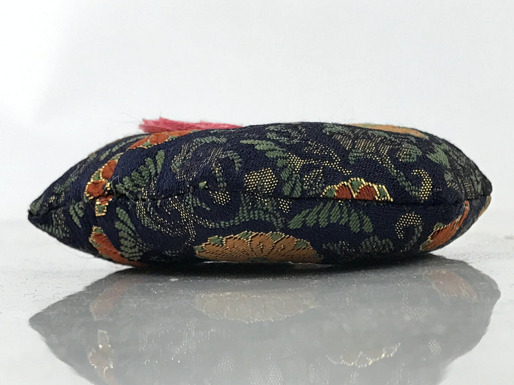 Japanese Buddhist Orin Bell Singing Bowl Silk Pillow Small Hexagon Blue BA565