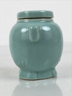 Japanese Buddhist Porcelain Matchstick Disposal Jar Hikeshi Celadon Blue BA921