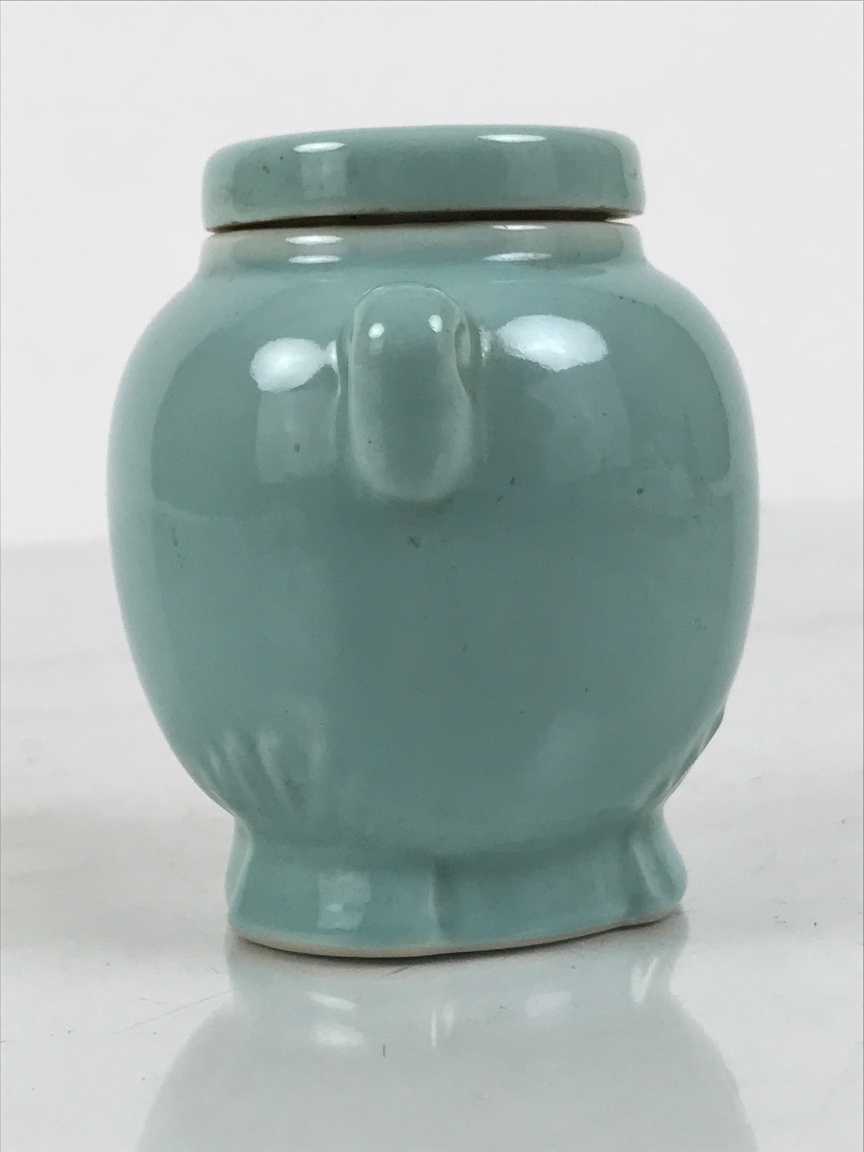 Japanese Buddhist Porcelain Matchstick Disposal Jar Hikeshi Celadon Blue BA921