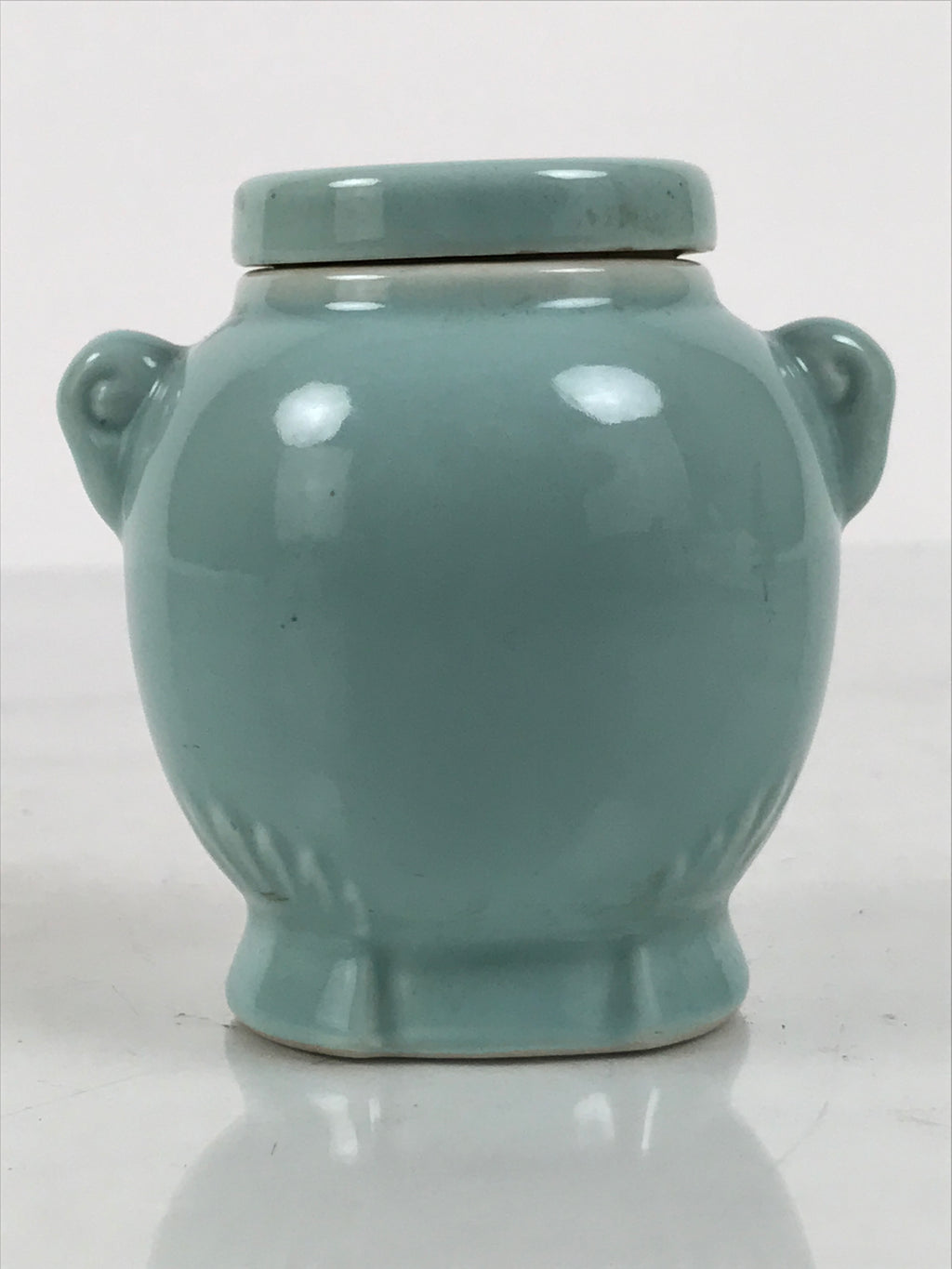 Japanese Buddhist Porcelain Matchstick Disposal Jar Hikeshi Celadon Blue BA921