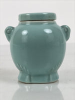 Japanese Buddhist Porcelain Matchstick Disposal Jar Hikeshi Celadon Blue BA921