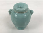 Japanese Buddhist Porcelain Matchstick Disposal Jar Hikeshi Celadon Blue BA921