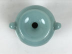 Japanese Buddhist Porcelain Matchstick Disposal Jar Hikeshi Celadon Blue BA921