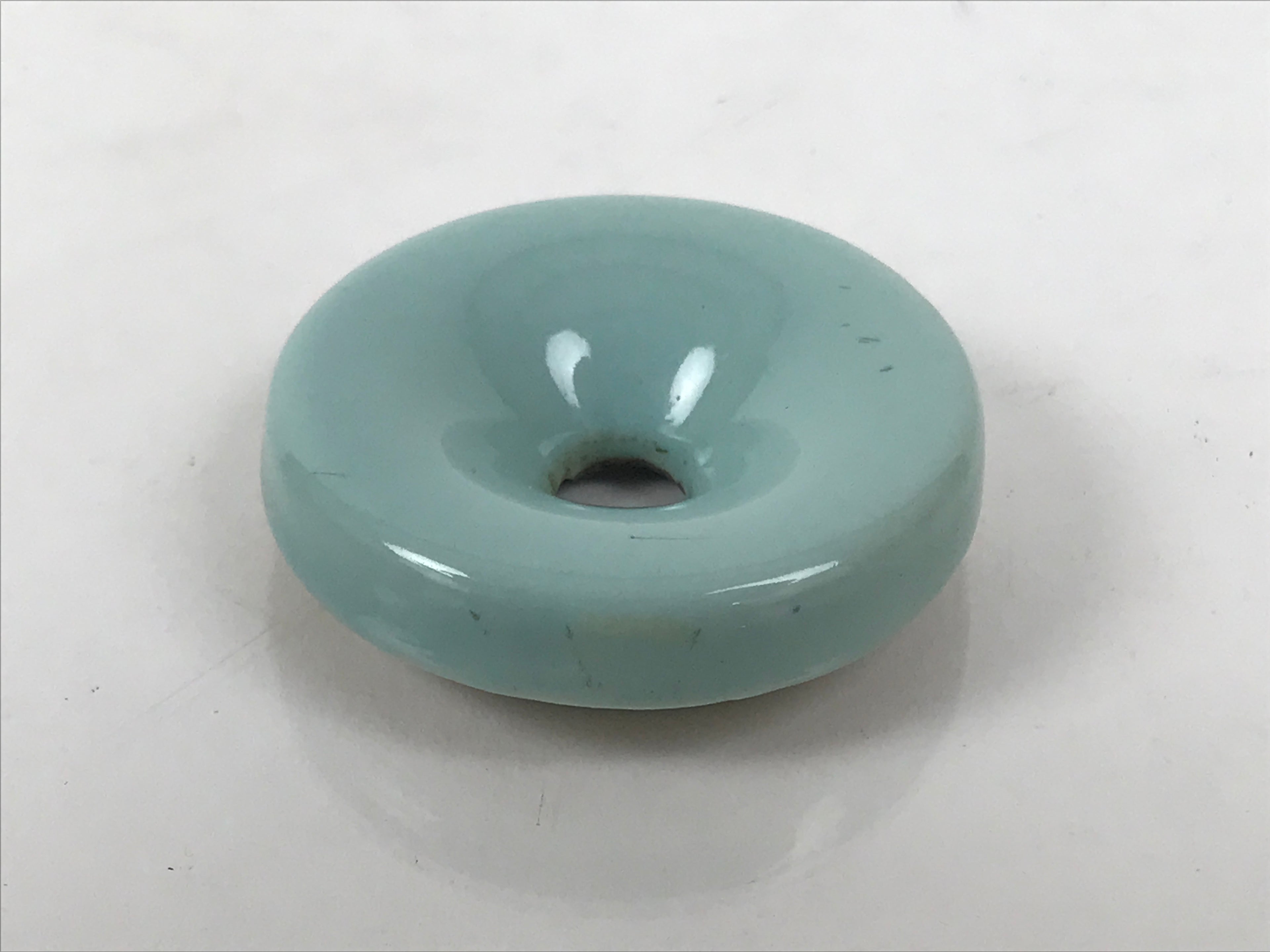 Japanese Buddhist Porcelain Matchstick Disposal Jar Hikeshi Celadon Blue BA921