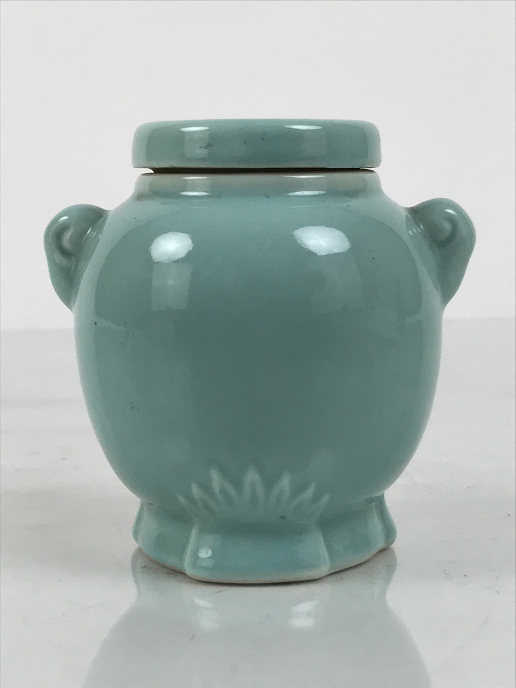 Japanese Buddhist Porcelain Matchstick Disposal Jar Hikeshi Celadon Blue BA921