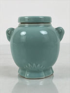 Japanese Buddhist Porcelain Matchstick Disposal Jar Hikeshi Celadon Blue BA921