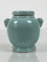 Japanese Buddhist Porcelain Matchstick Disposal Jar Hikeshi Celadon Blue BA921